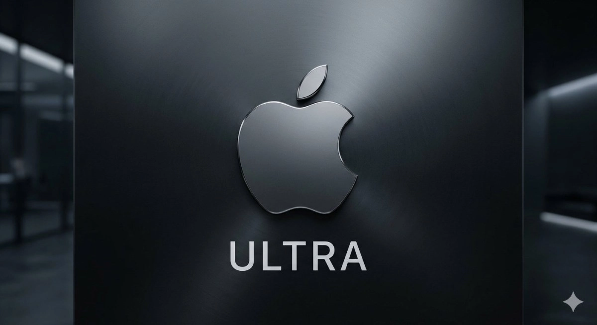 Apple Ultra logo on dark background.