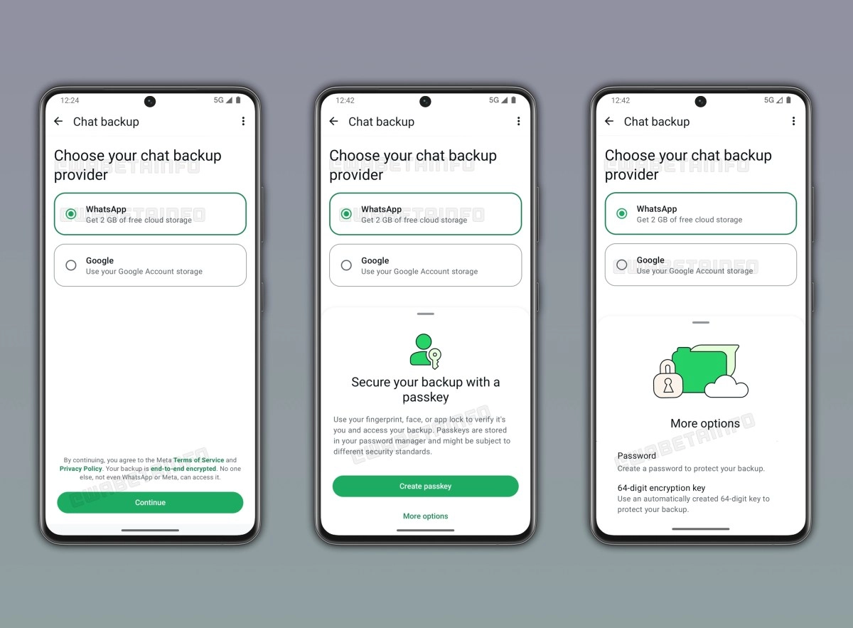 WhatsApp chat backup options on phone screens.
