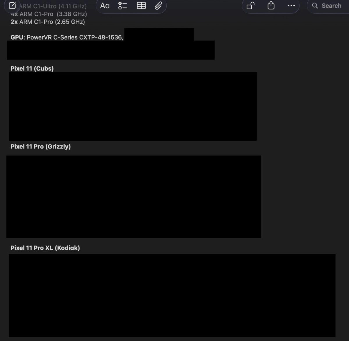 Pixel 11, Pro, Pro XL chipset specs leak