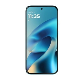 Motorola Moto G87 render with abstract wallpaper.