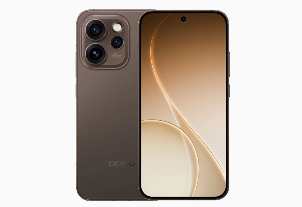 Oppo Reno16 Pro brown phone front and back