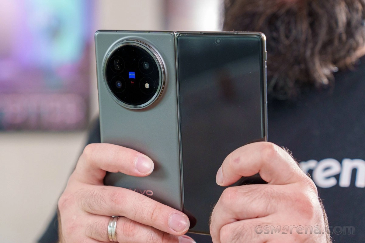 vivo X Fold6 folded in hand, camera detail.