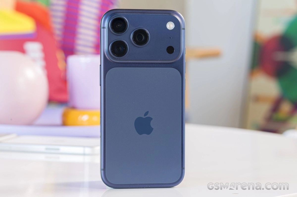 Blue iPhone with triple camera, rumored design.