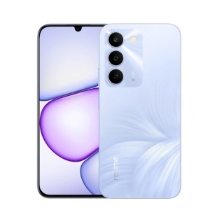 Realme C100 light blue phone front and back.