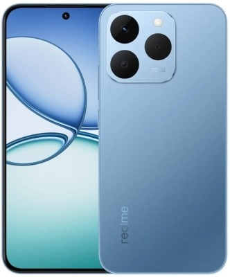 Blue Realme 16T phone with triple camera array.