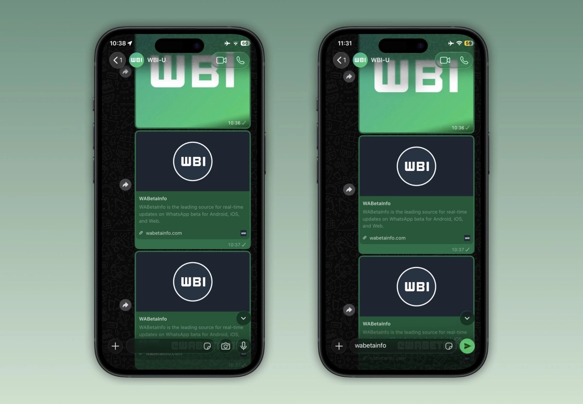 WhatsApp Liquid Glass design on two iPhones