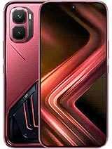 Red smartphone with camera module visible.