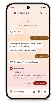 Phone showing scam detection in a text message.