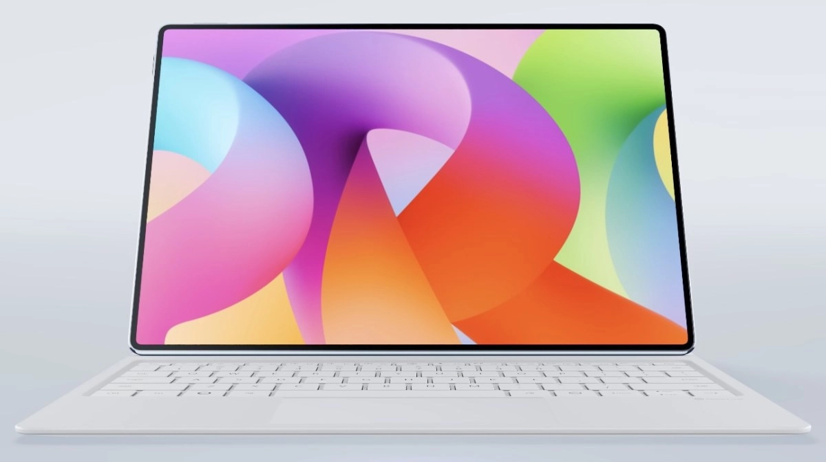 MatePad Pro Max tablet design with white keyboard