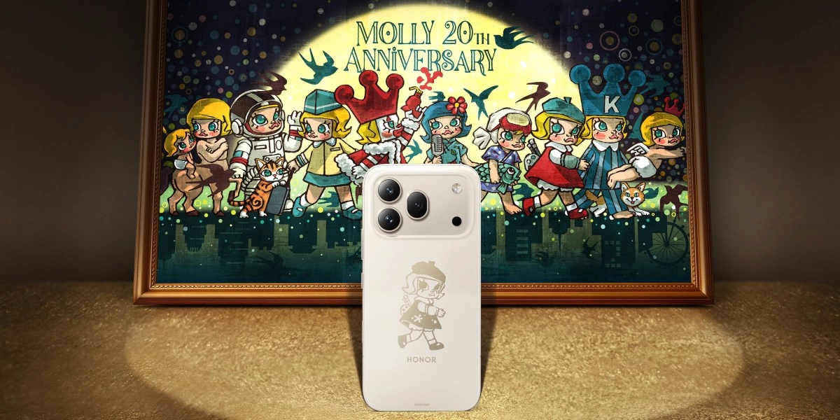 Honor 600 Pro phone with Molly 20th Anniversary art.