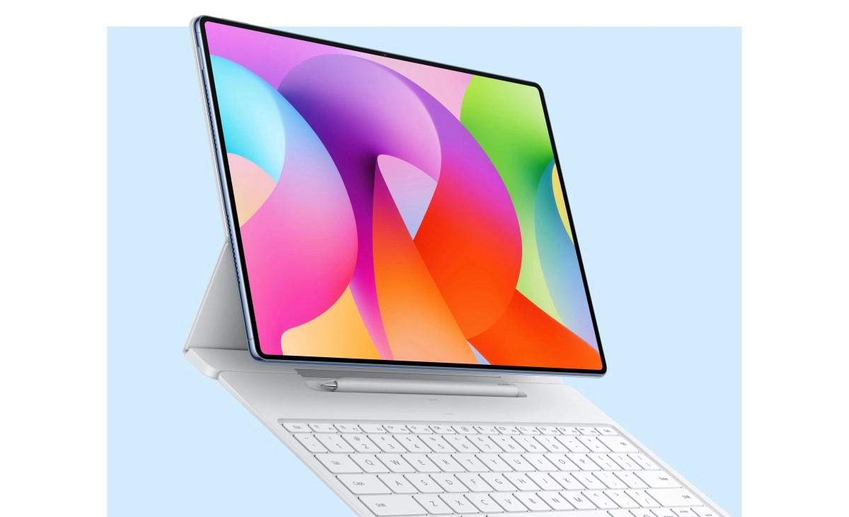 Huawei MatePad Pro Max with keyboard and stylus.