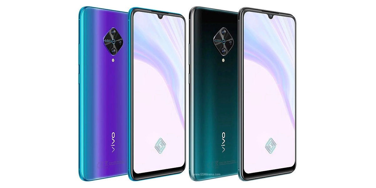 Vivo S5 phones in blue and green colors.