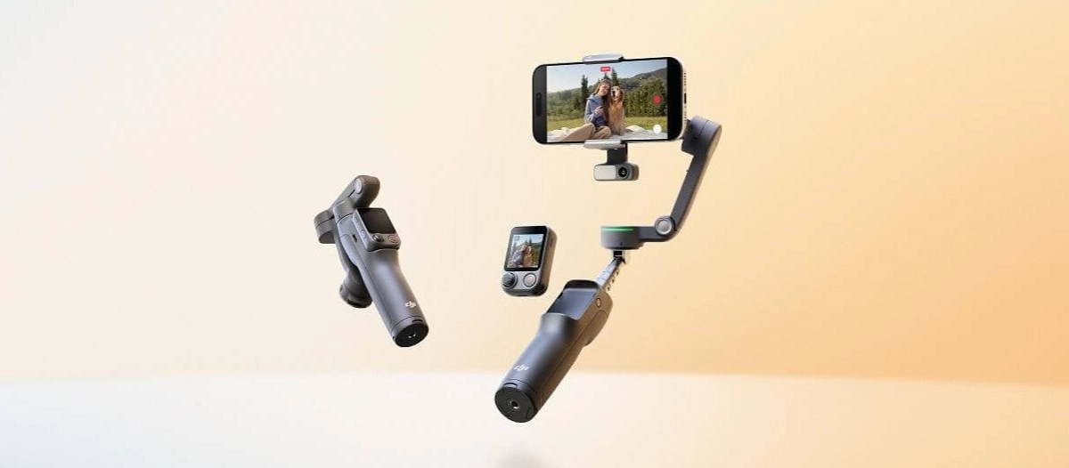 DJI Osmo Mobile 8P gimbal with smartphone and remote.