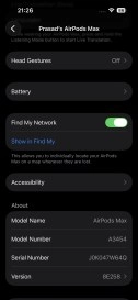 AirPods Max model A2464 settings on iPhone.