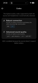 Headphone audio codec settings showing LDAC and aptX.
