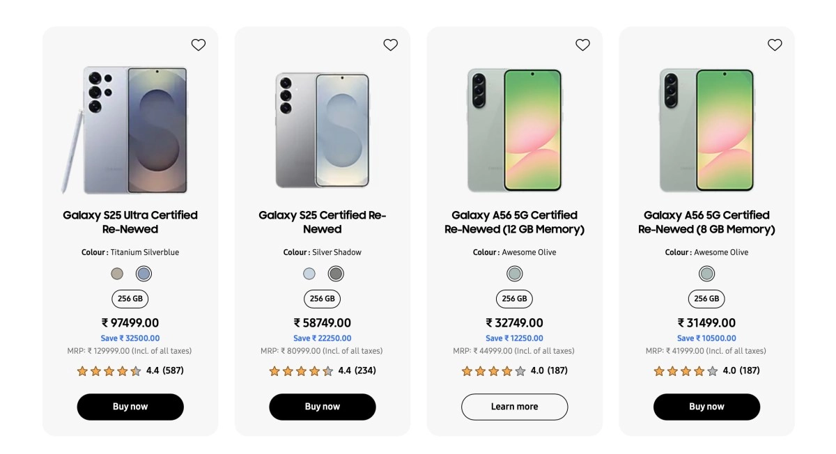 Samsung certified refurbished Galaxy smartphones for sale.