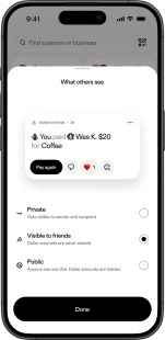 Venmo app shows privacy settings for transactions.