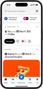 Redesigned Venmo app interface on an iPhone.