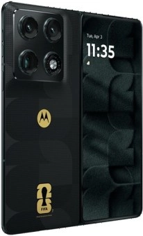 Motorola Razr Fold with FIFA branding, dual display.