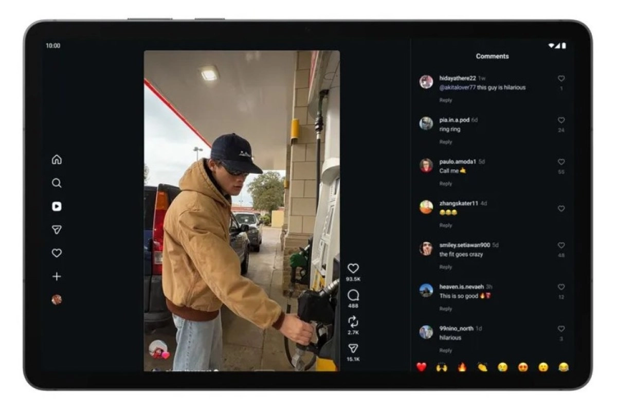 Android 17 tablet showing Instagram video comments.
