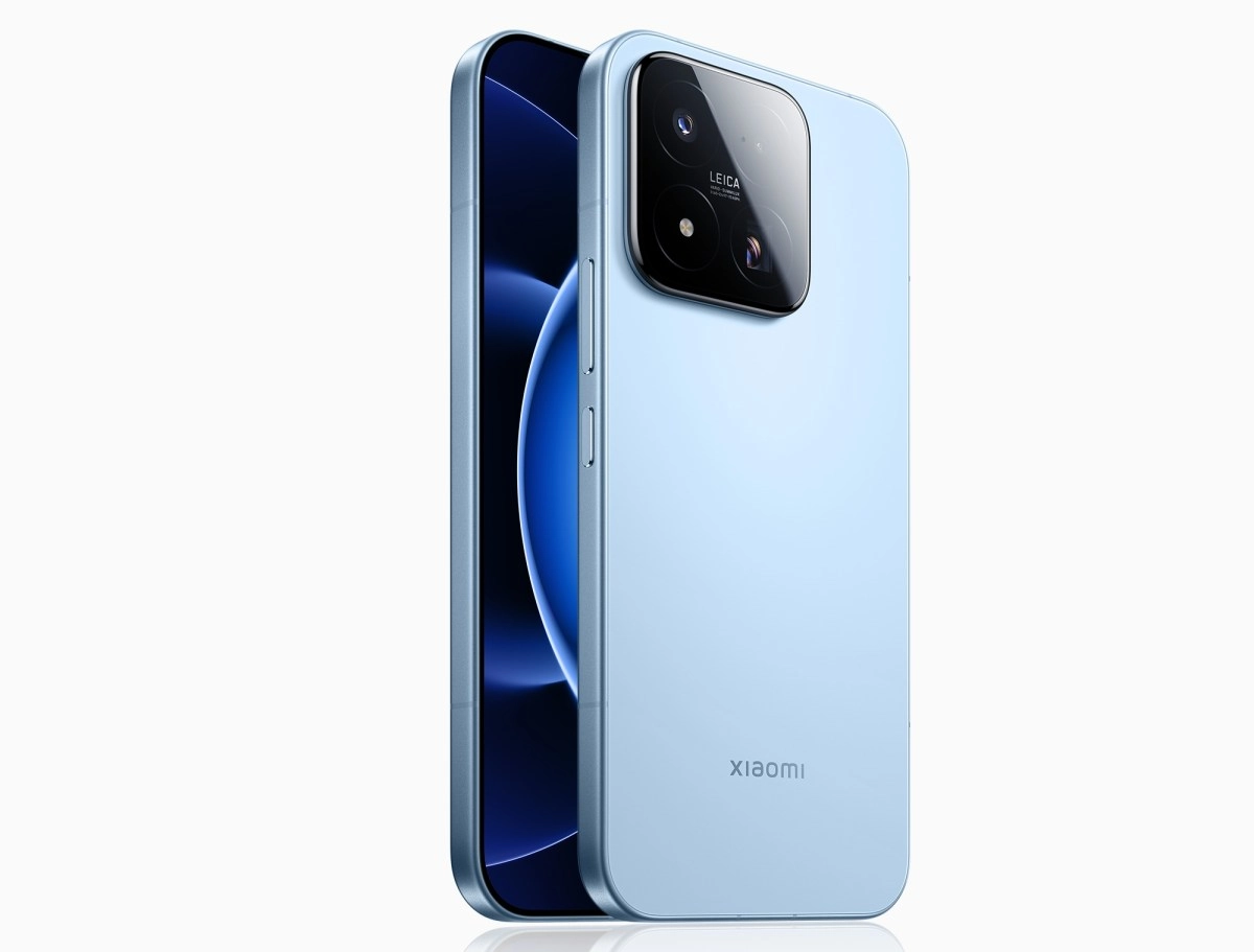Light blue Xiaomi 17 Max phone with Leica camera.