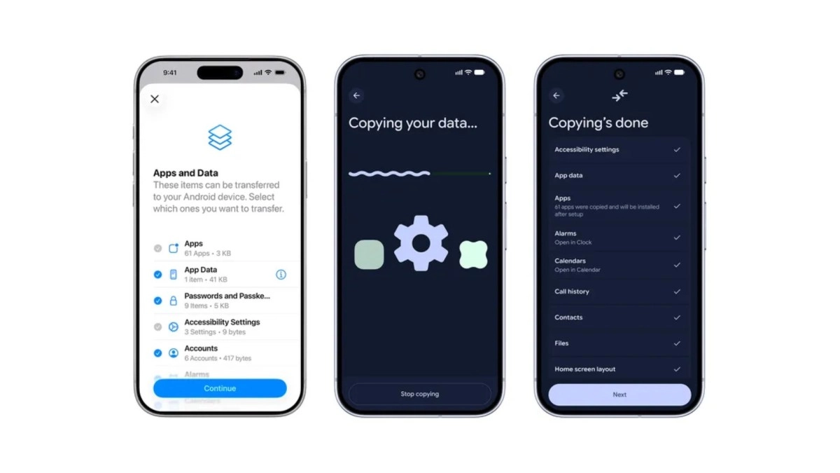 iOS to Android data transfer process on phones.