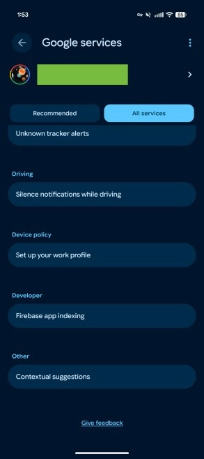 Google services contextual suggestions in settings