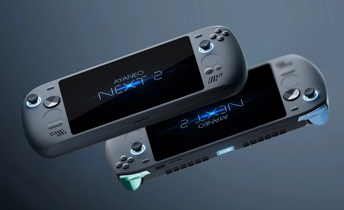 Ayaneo Next 2 handhelds on dark background