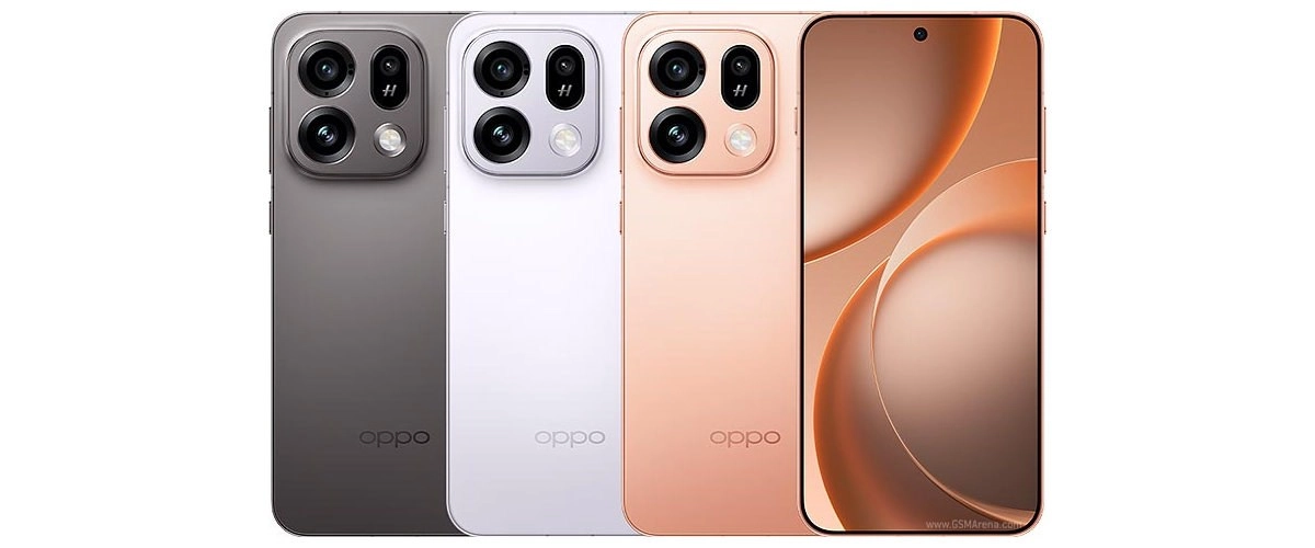 Oppo Find X9s in gray, white, and rose gold.