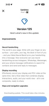 Ray-Ban Display update shows neural handwriting feature.