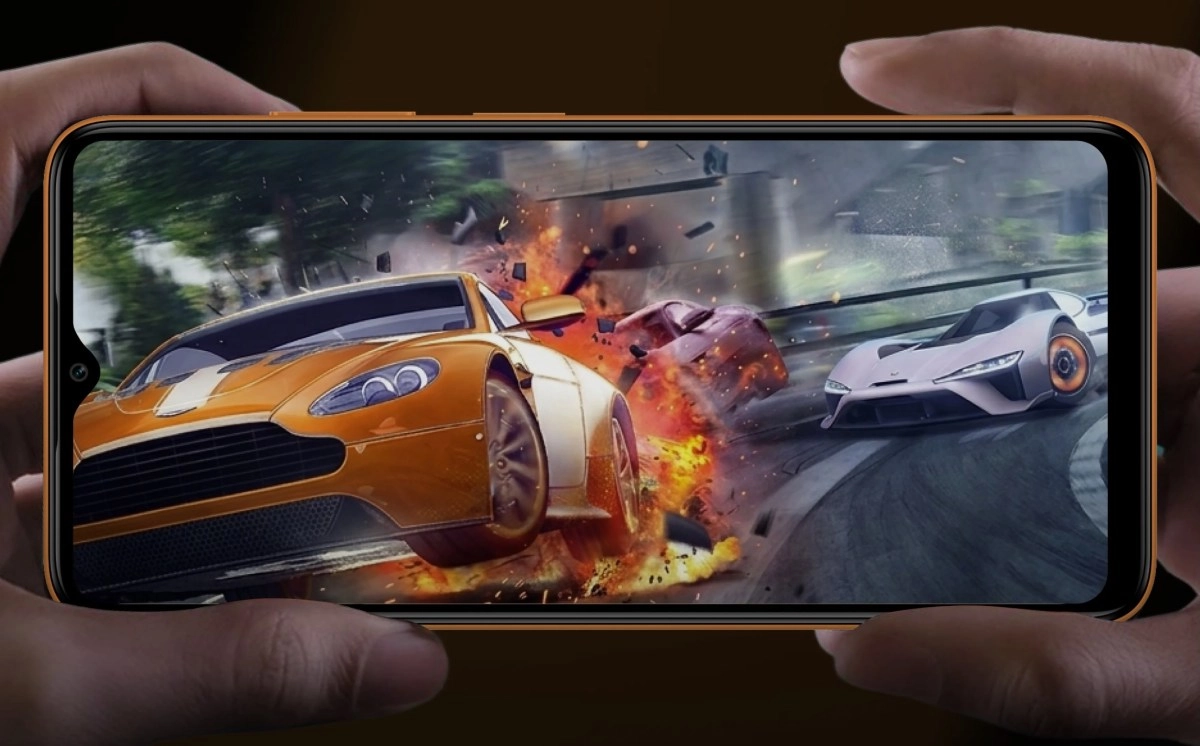 Itel A100 Pro display showing car racing game