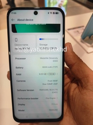 Realme 16T device specs leak in live image.