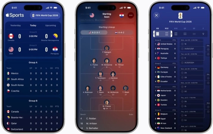 Apple Sports app FIFA World Cup 2026 features
