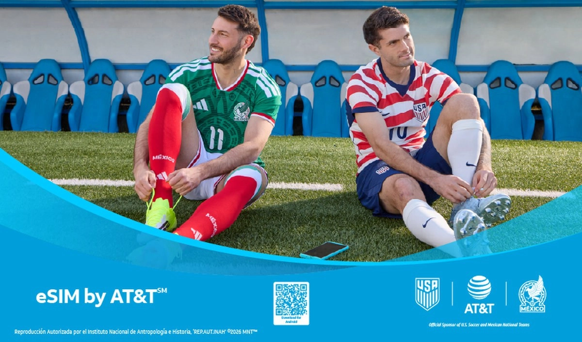 US and Mexico soccer players with AT&T eSIM promotion.