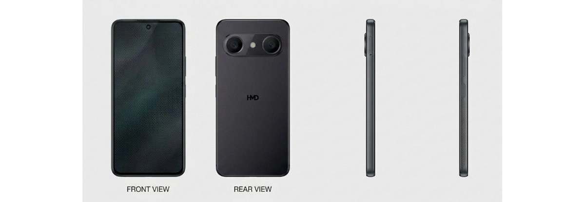 HMD Thunder Pro phone front, rear, and side views.