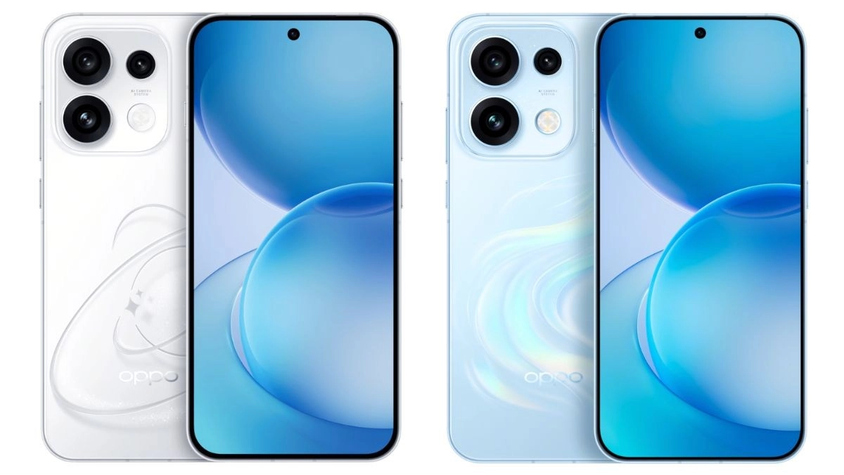 Oppo Reno16 series camera details, white, light blue.