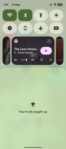 Android media controls showing Tame Impala song.