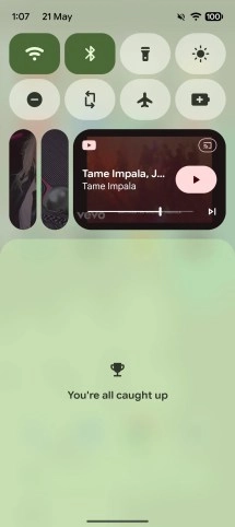 Android 17 media switcher playing Tame Impala.