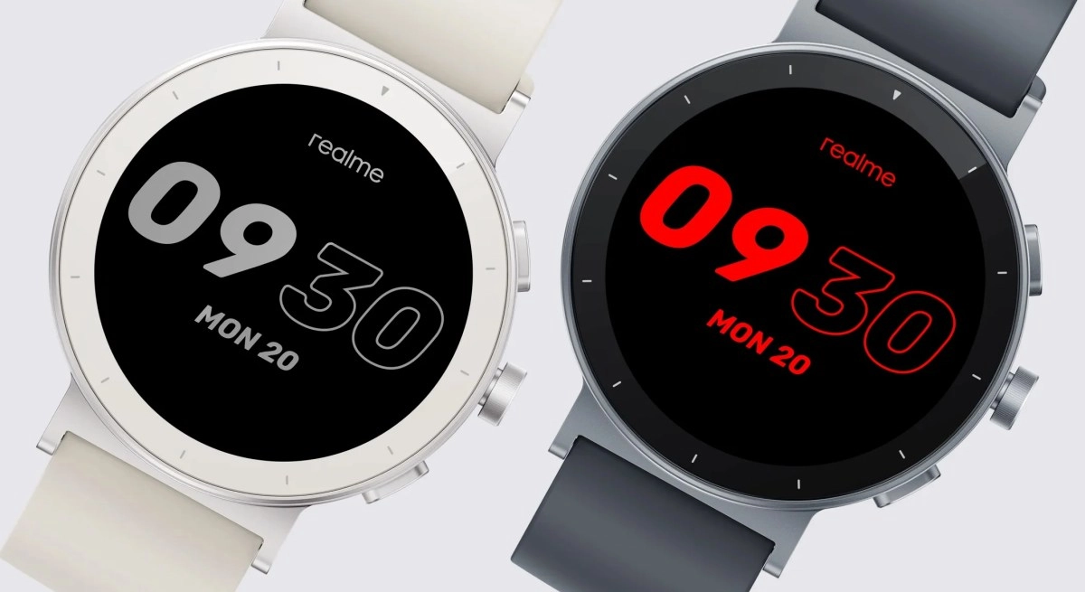 Realme Watch S5 smartwatches, white and grey AMOLED.