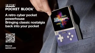AYANEO KONKR Pocket BLOCK gaming device in pocket.