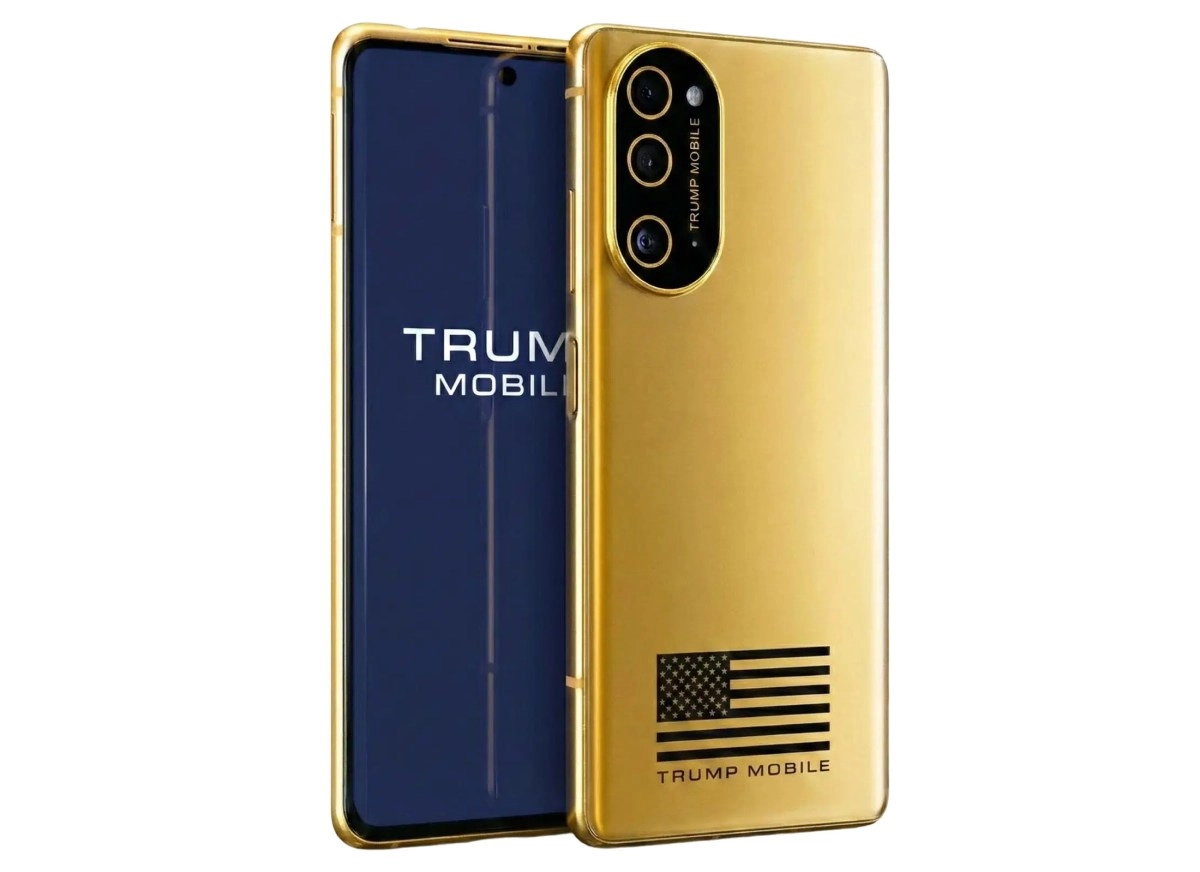 Gold Trump Mobile phone with exposed data.