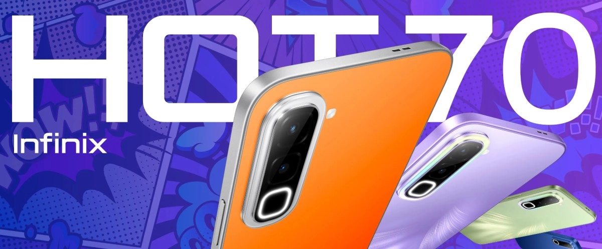 Infinix Hot 70 phones with colorful thermo paint.