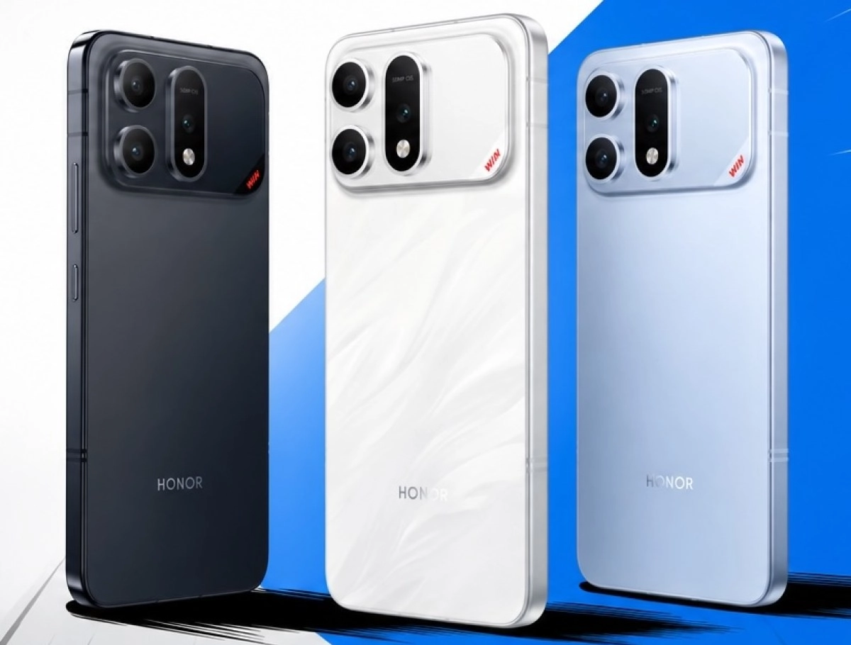 Honor smartphones in black, white, and blue.