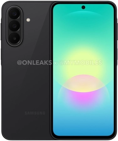 Black Samsung Galaxy A27 render showing front and back