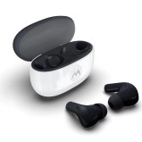 Motorola wireless earbuds with charging case.
