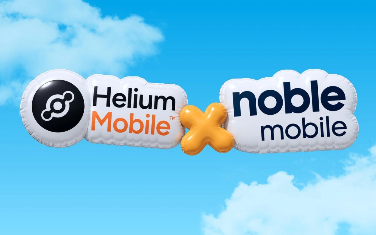 Helium Mobile and Noble Mobile logos with cross symbol.