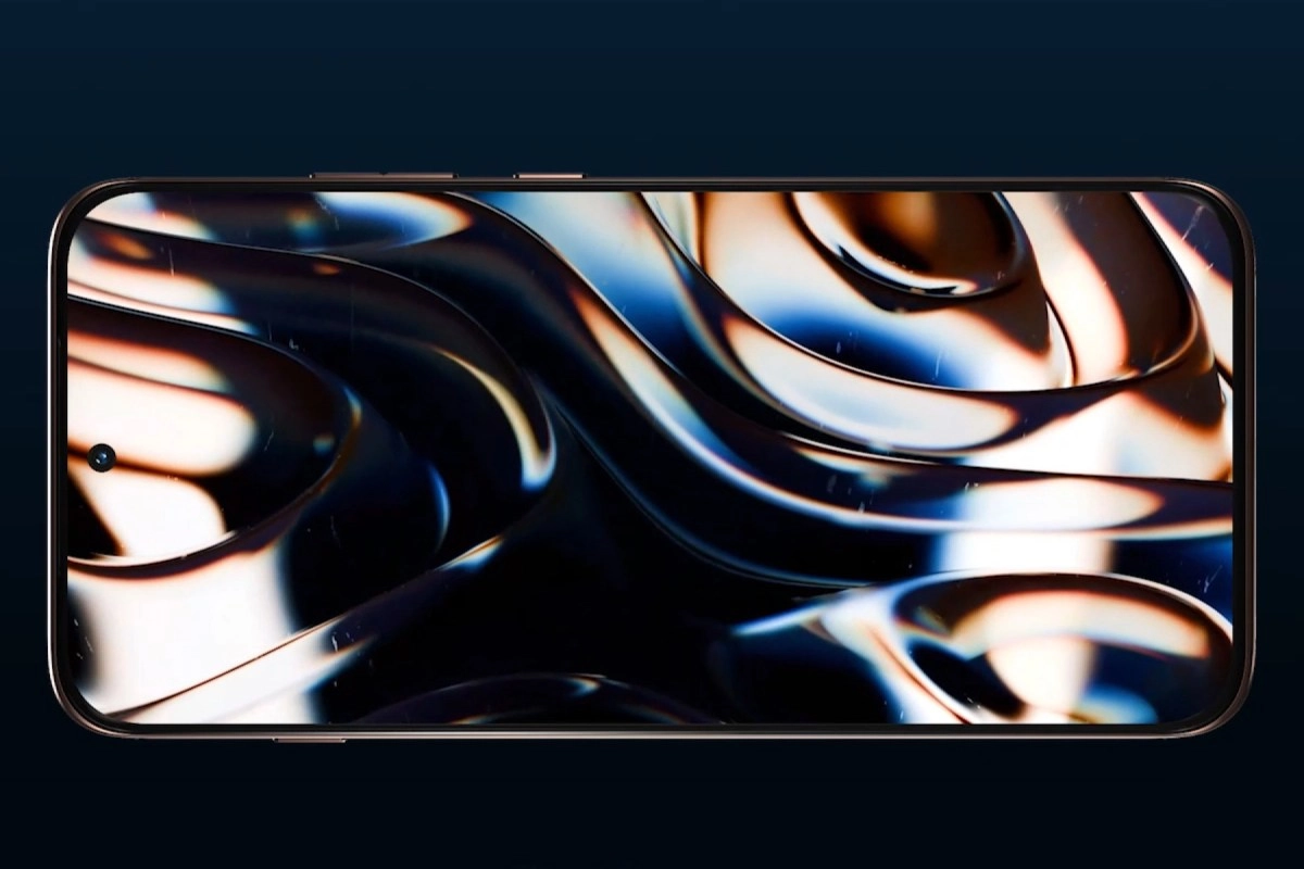 Motorola Edge 70 Pro+ phone with abstract wallpaper.