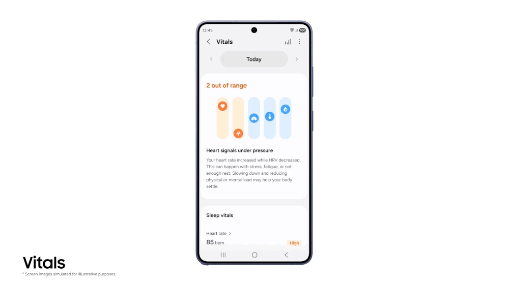 Samsung Health Vitals screen for Galaxy Watch update.