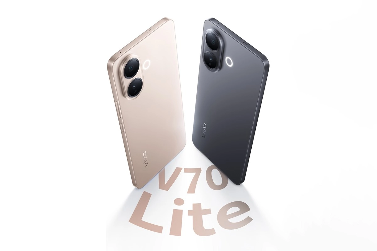vivo V70 Lite smartphones in gold and grey