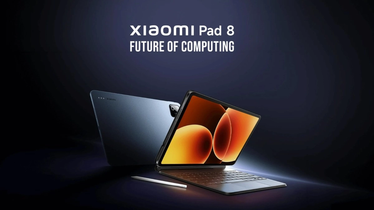 Xiaomi Pad 8 with keyboard and stylus.